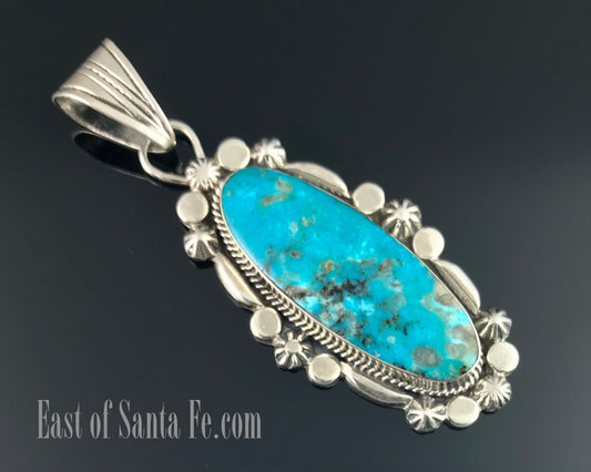 Turquoise Sterling Silver Navajo Necklace Pendant Native American - Jimson Belen