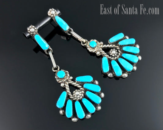 Zuni Petit Point Turquoise Native American Sterling Silver Earrings - Margie Eustace