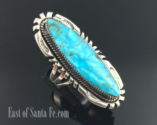 Long Turquoise Ring Navajo Native American Size 7 Sterling Silver