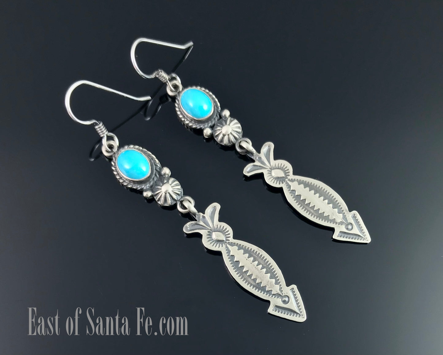 Old Style Turquoise and Arrows Navajo Native American Earrings - Michael & Rose Calladitto
