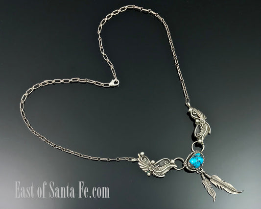Turquoise Feathers Necklace Navajo Native American - Native American