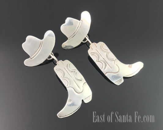 Cowboy Boots and Hats Native American Earrings Sterling Silver - Betty Piaso