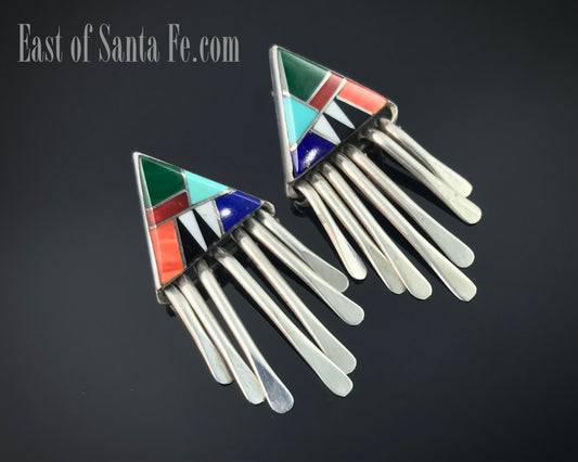 Inlay Earrings Multi-Color Native American Earrings - Vintage