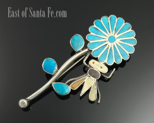 Vintage Zuni Inlay Flower and Bug Pin - CJK