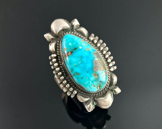 Ornate Turquoise Navajo Native American Ring Size 9 1/2: Bennie Ration