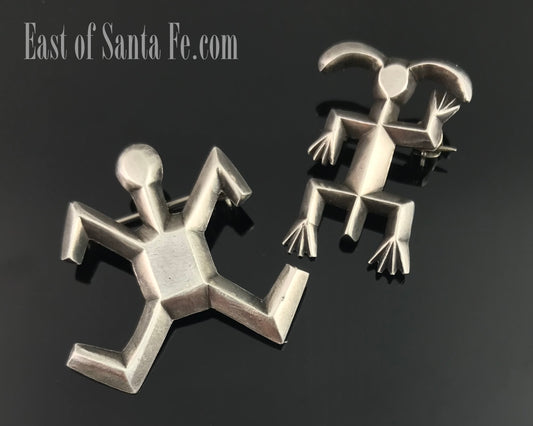 Pair of Sand Cast Petroglyph Pins Native American Navajo - Vintage