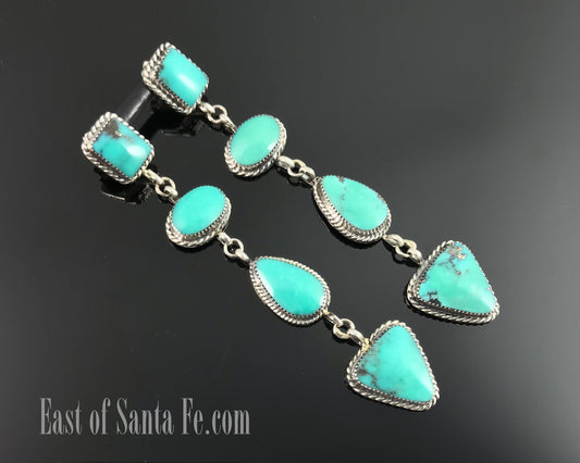 Almost 4" Long Turquoise Earrings Navajo Native American - Charlene Yazzie