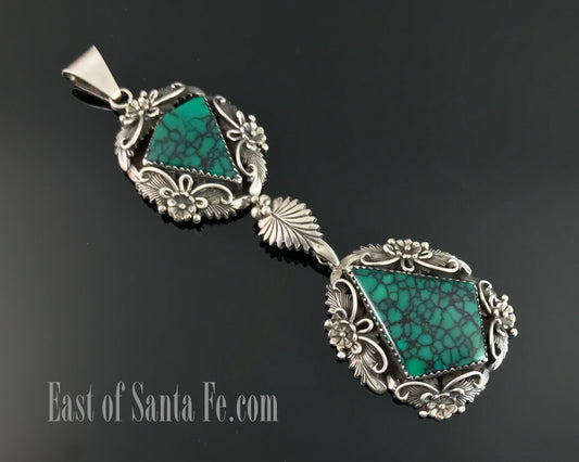 Double Spider Web Turquoise Navajo Pendant Native American - Peterson Johnson