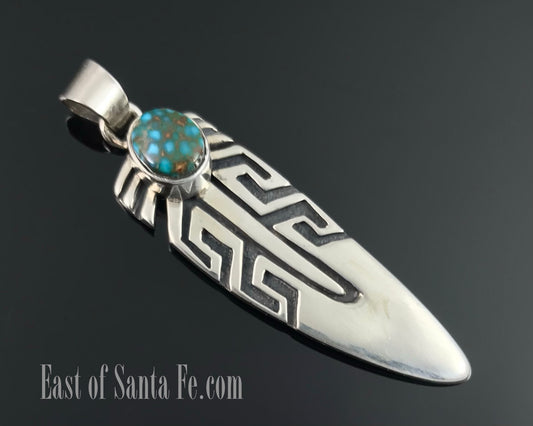 Red Mountain Turquoise Feather Overlay Pendant Navajo Native American - Shirley Henry