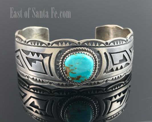 Large Turquoise Navajo Overlay Cuff Bracelet Native American - Leonard Jim Sondra