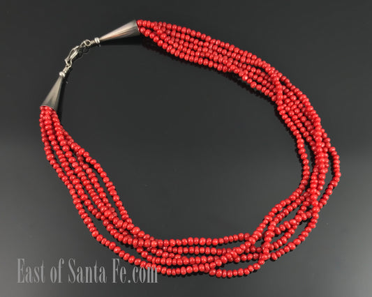 Red Mediterranean Coral Beads Necklace 5-strand Native American Navajo - Vintage