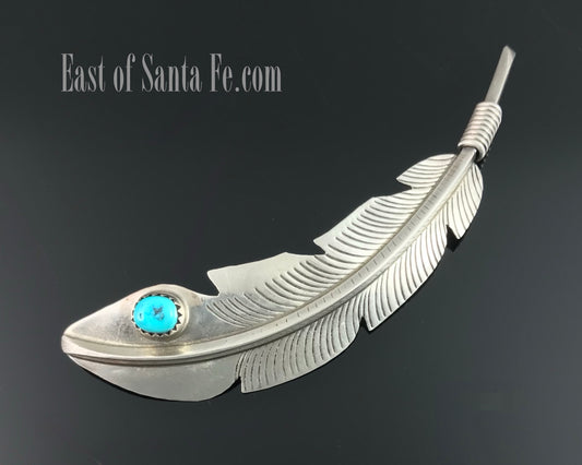 Large Navajo Turquoise Feather Pin Native American - Vintage