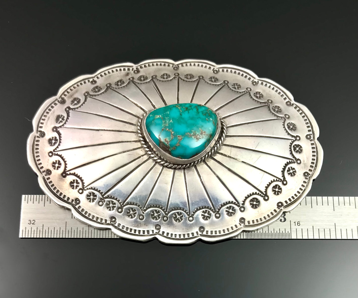 HUGE Turquoise Concho Pin Native American Navajo - Vintage