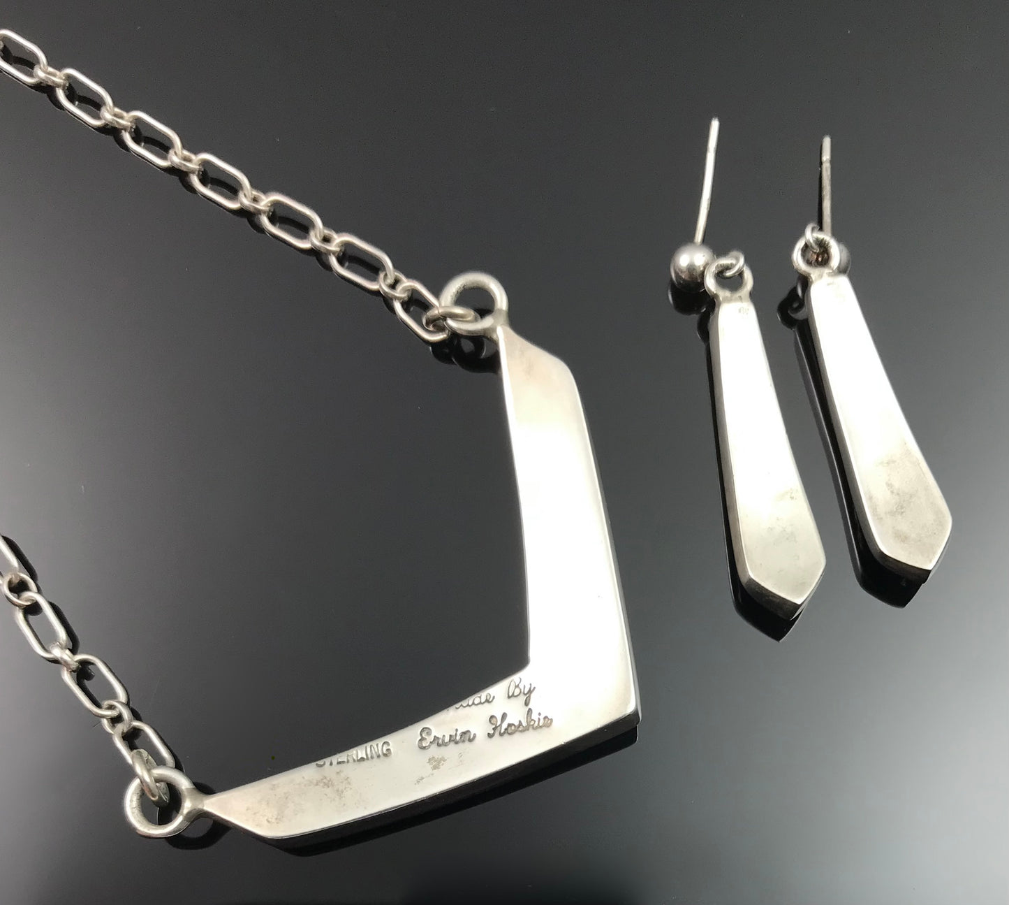 Vintage Inlay Necklace and Earrings Set Navajo Native American: Ervin Hoskie