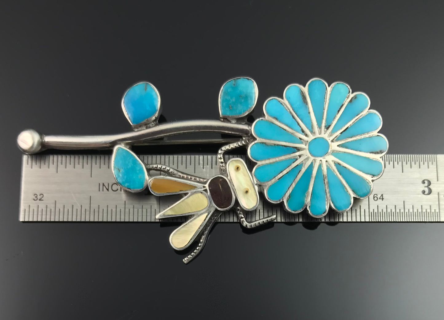 Vintage Zuni Inlay Flower and Bug Pin - CJK