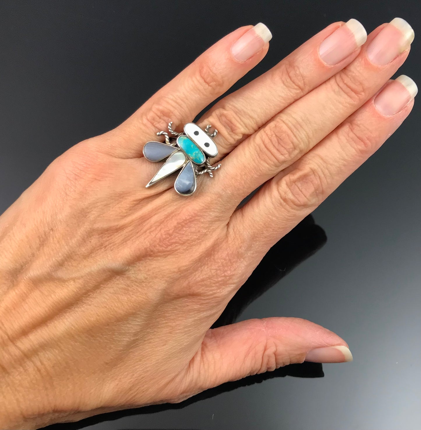 Zuni Inlay Bug Ring Native American Size 6 - Vintage