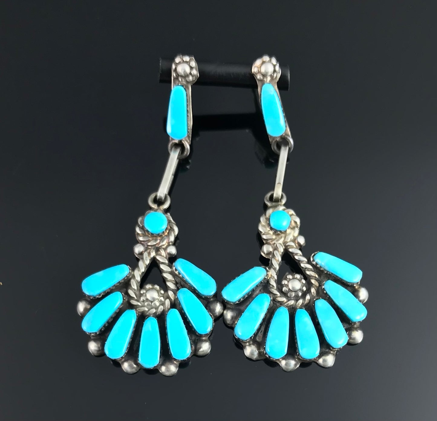 Zuni Petit Point Turquoise Native American Sterling Silver Earrings - Margie Eustace