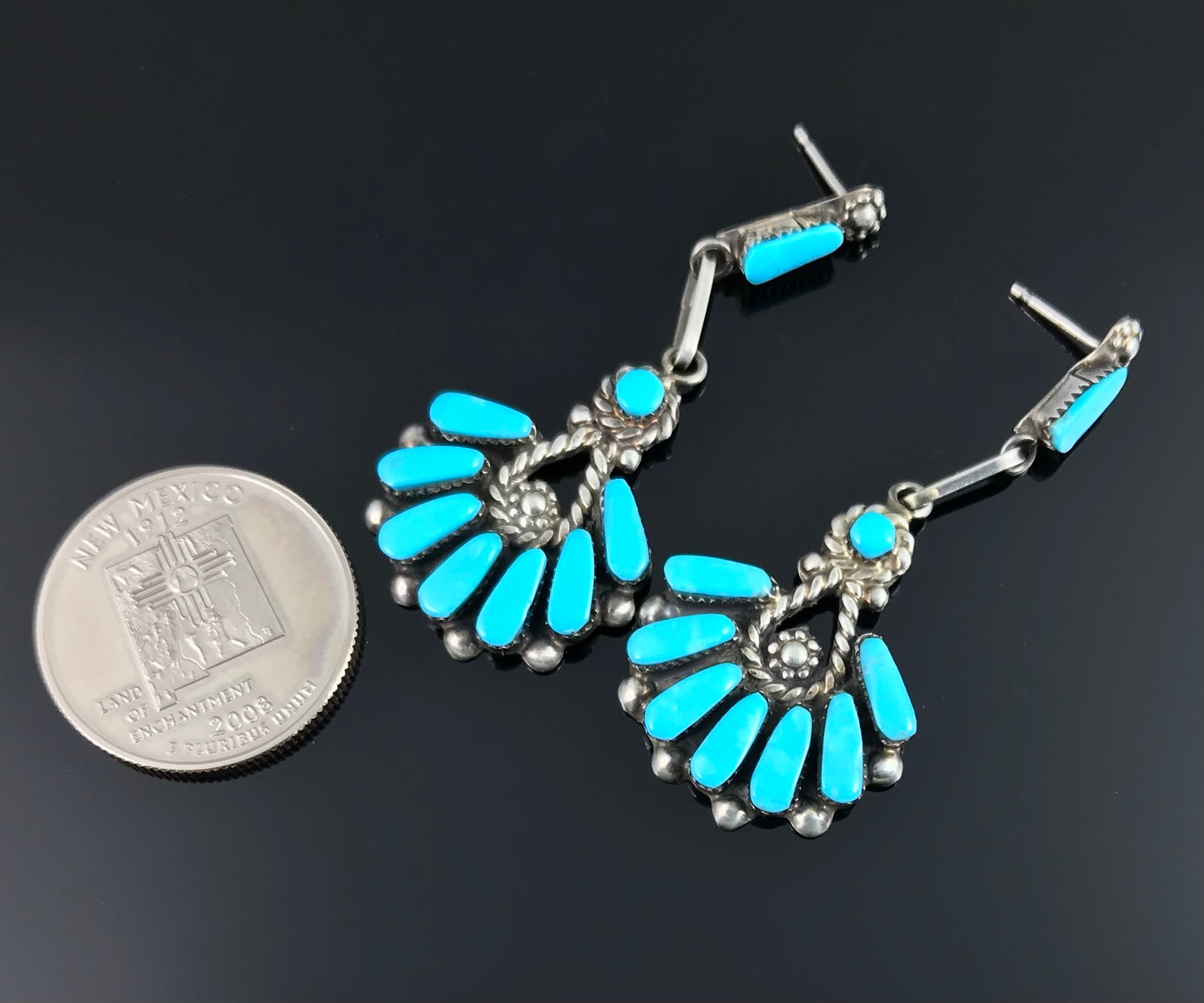 Zuni Petit Point Turquoise Native American Sterling Silver Earrings - Margie Eustace