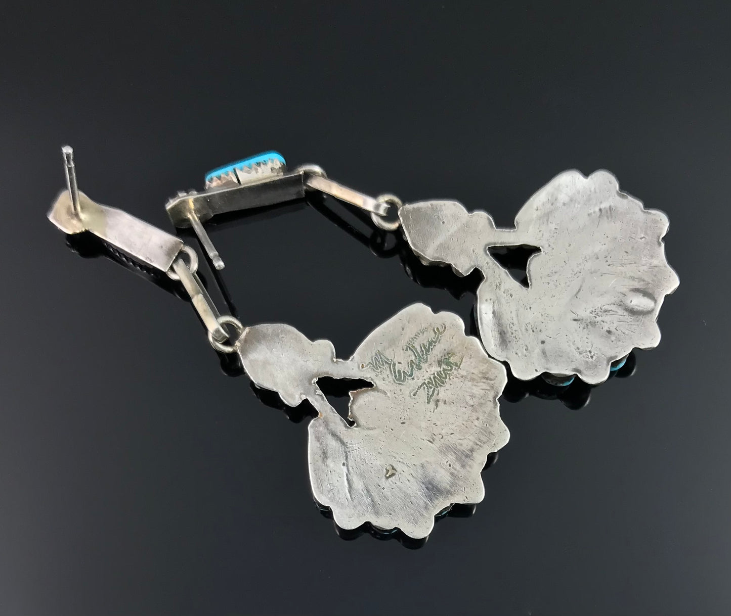 Zuni Petit Point Turquoise Native American Sterling Silver Earrings - Margie Eustace