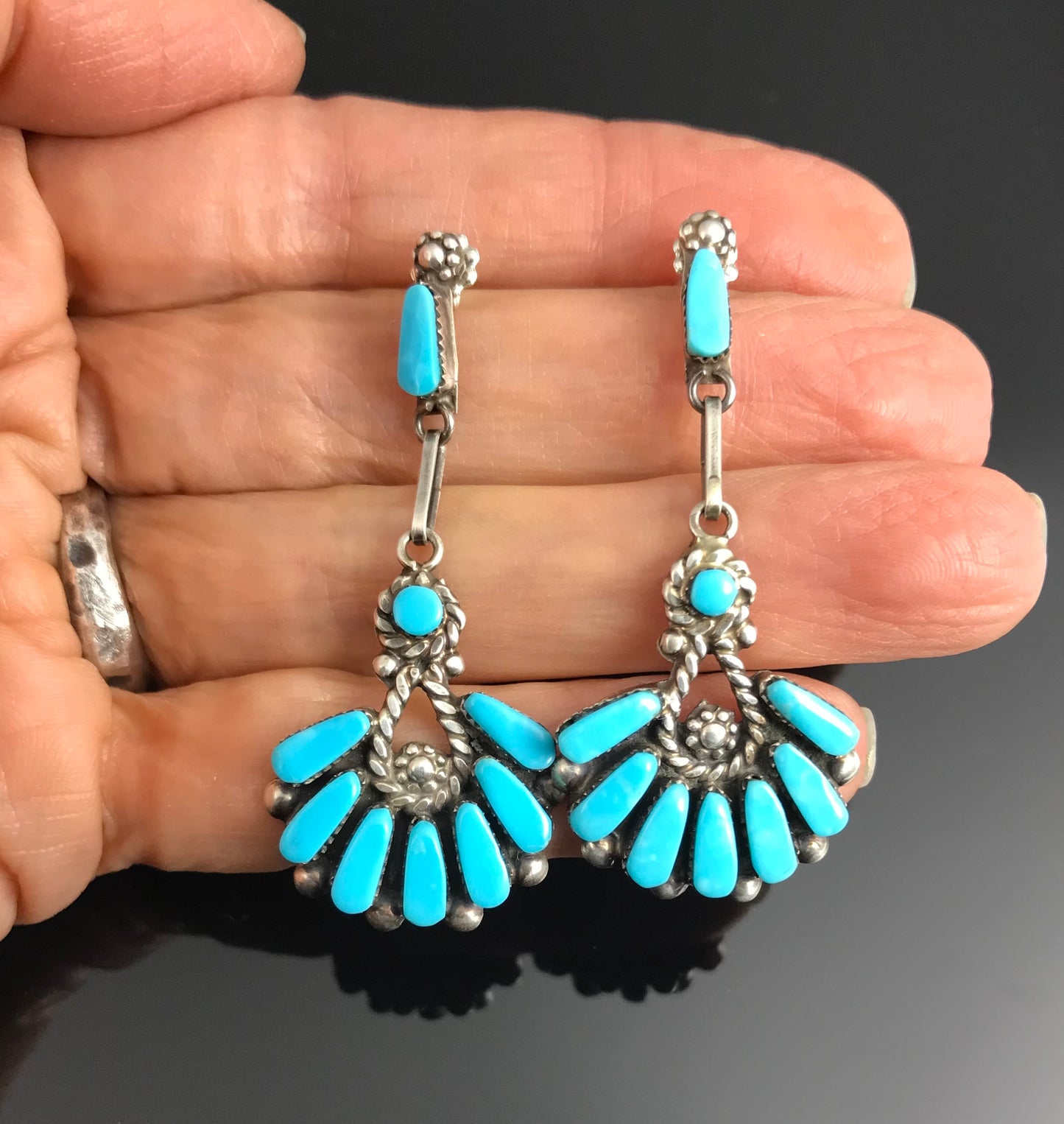 Zuni Petit Point Turquoise Native American Sterling Silver Earrings - Margie Eustace