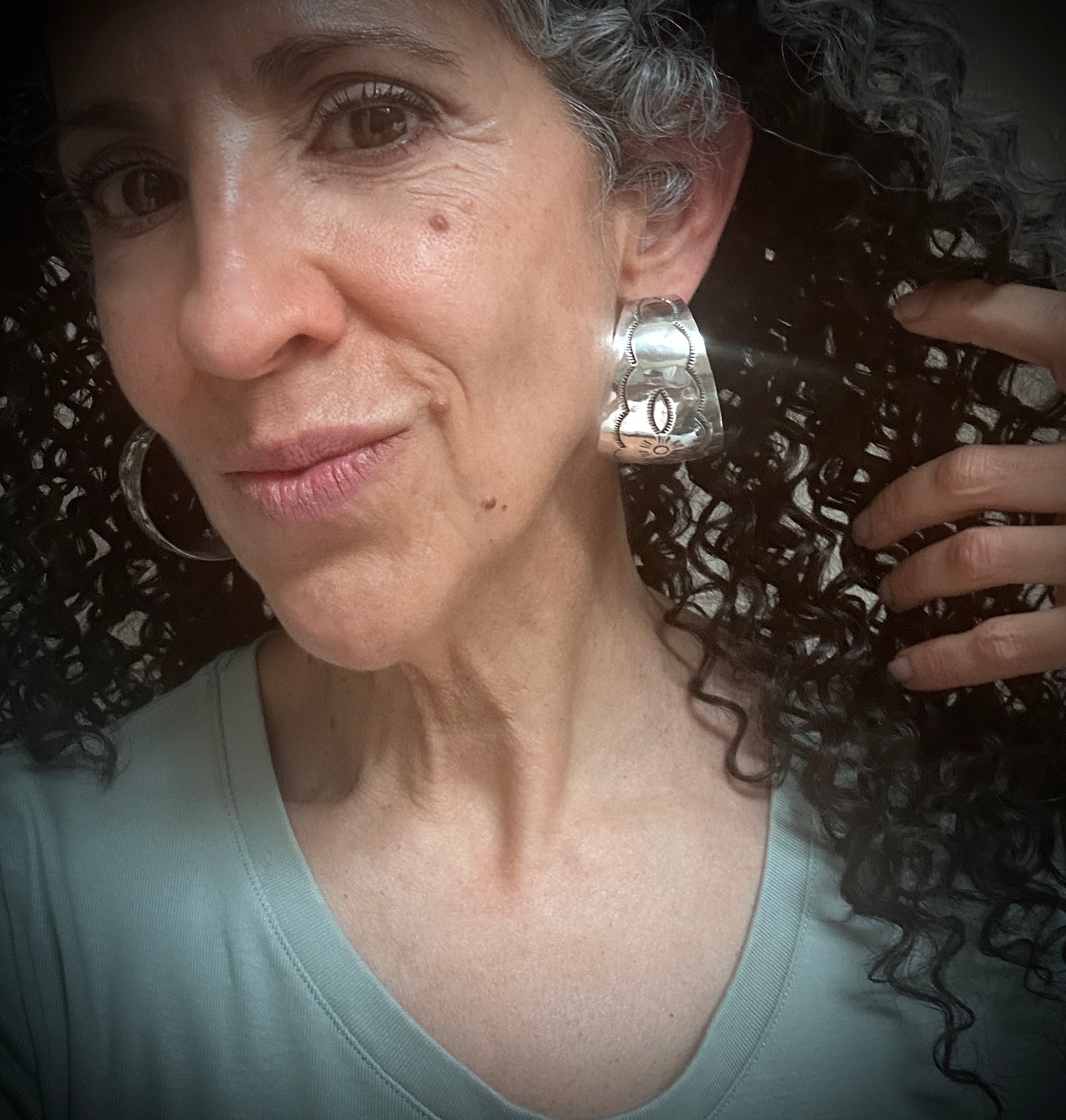 HUGE Mexican Hoop Earrings Sterling Silver - Vintage