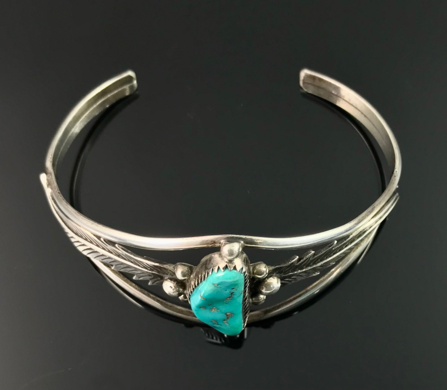 Turquoise and Feathers Navajo Native American Feathers Cuff Bracelet - Edward Becenti