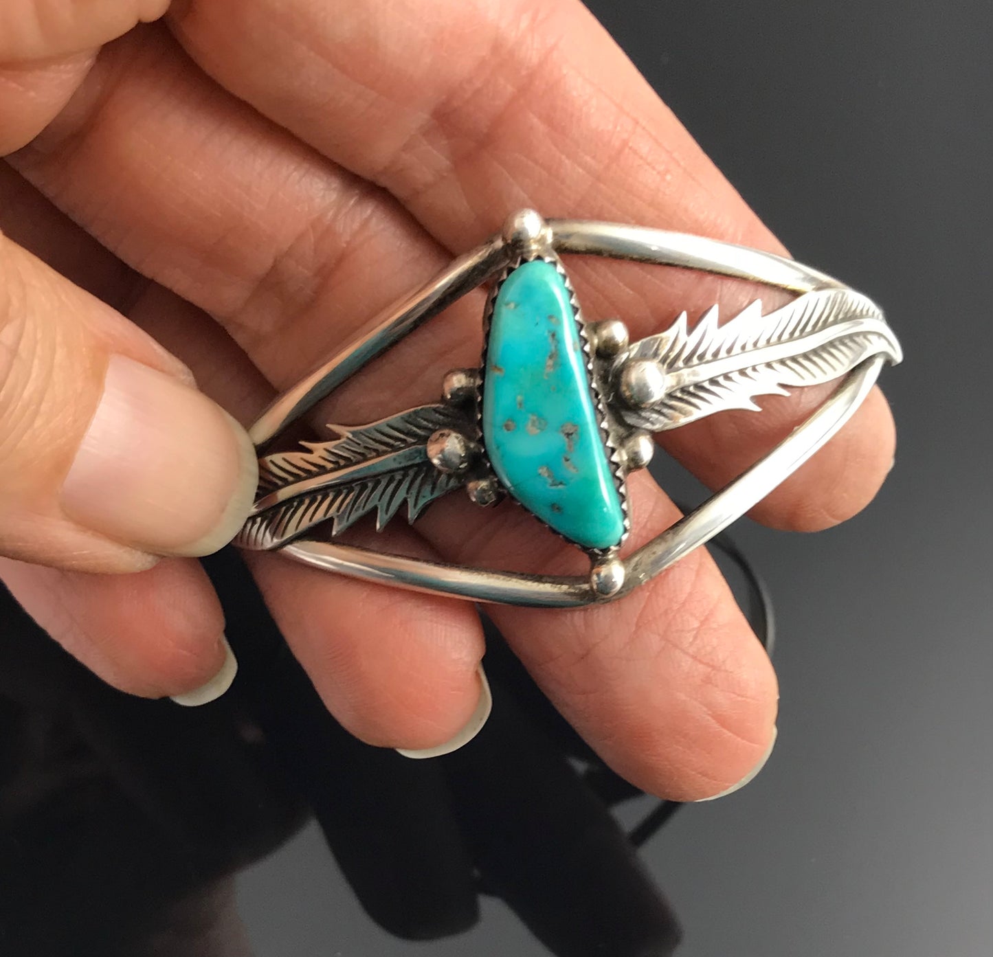 Turquoise and Feathers Navajo Native American Feathers Cuff Bracelet - Edward Becenti