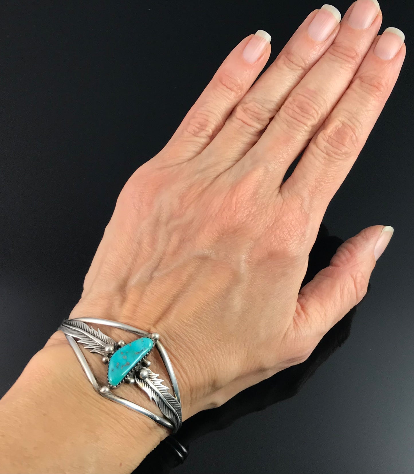 Turquoise and Feathers Navajo Native American Feathers Cuff Bracelet - Edward Becenti