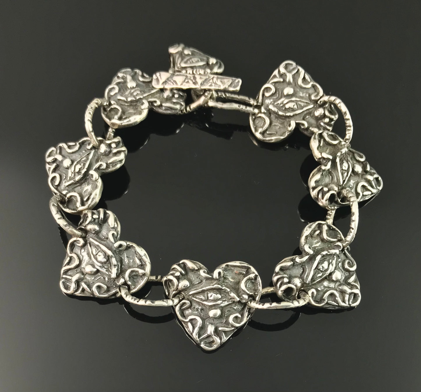 Evil Eye Hearts Link Bracelet Sterling Silver - Claire Haye
