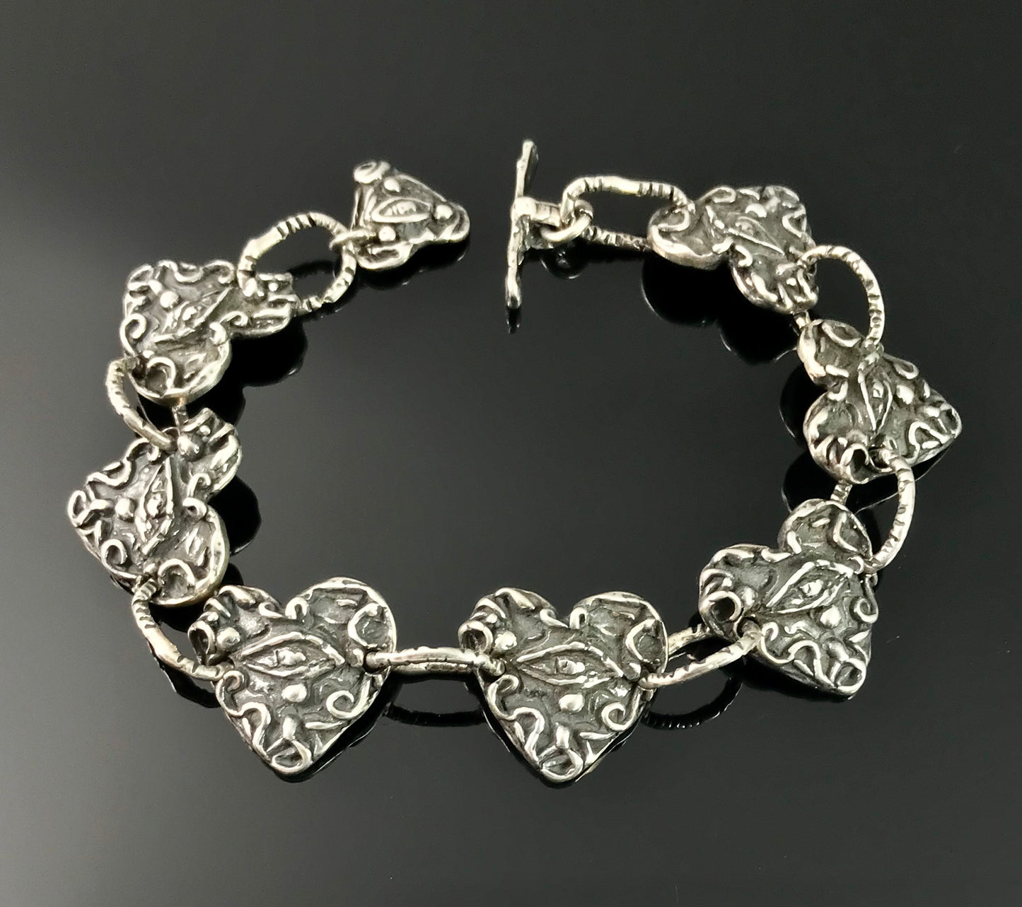 Evil Eye Hearts Link Bracelet Sterling Silver - Claire Haye