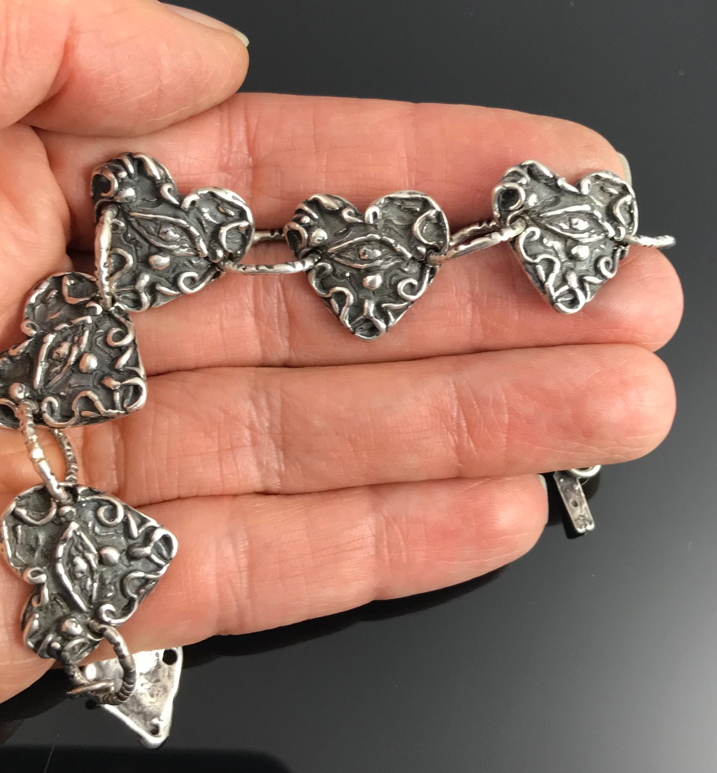 Evil Eye Hearts Link Bracelet Sterling Silver - Claire Haye