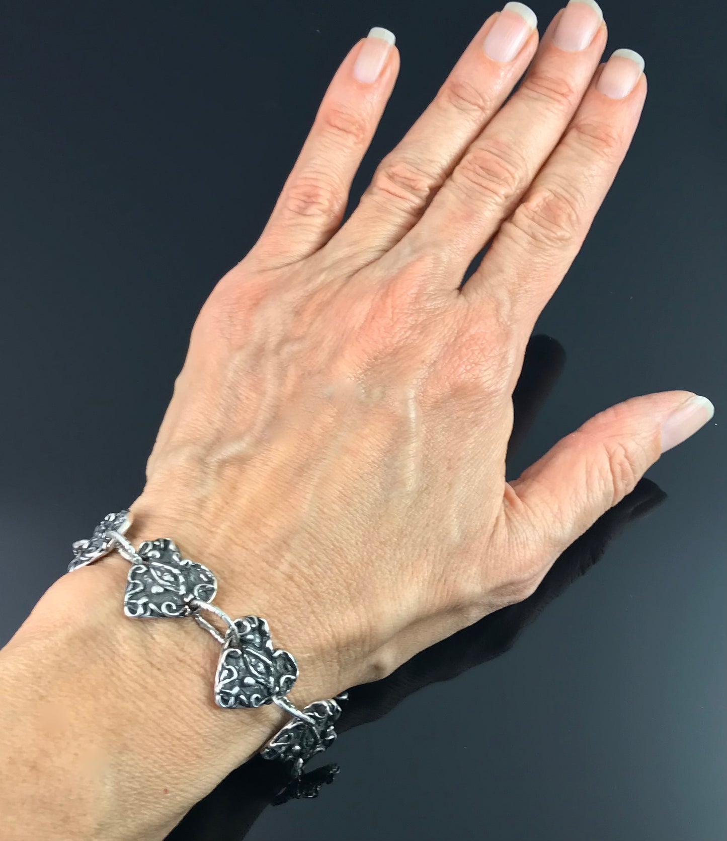 Evil Eye Hearts Link Bracelet Sterling Silver - Claire Haye