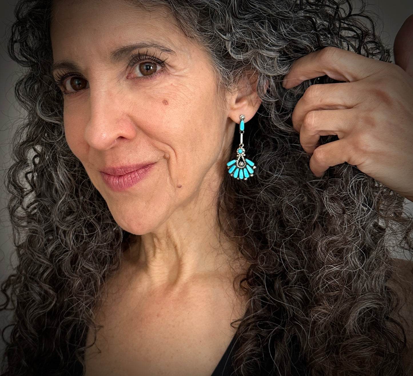 Zuni Petit Point Turquoise Native American Sterling Silver Earrings - Margie Eustace
