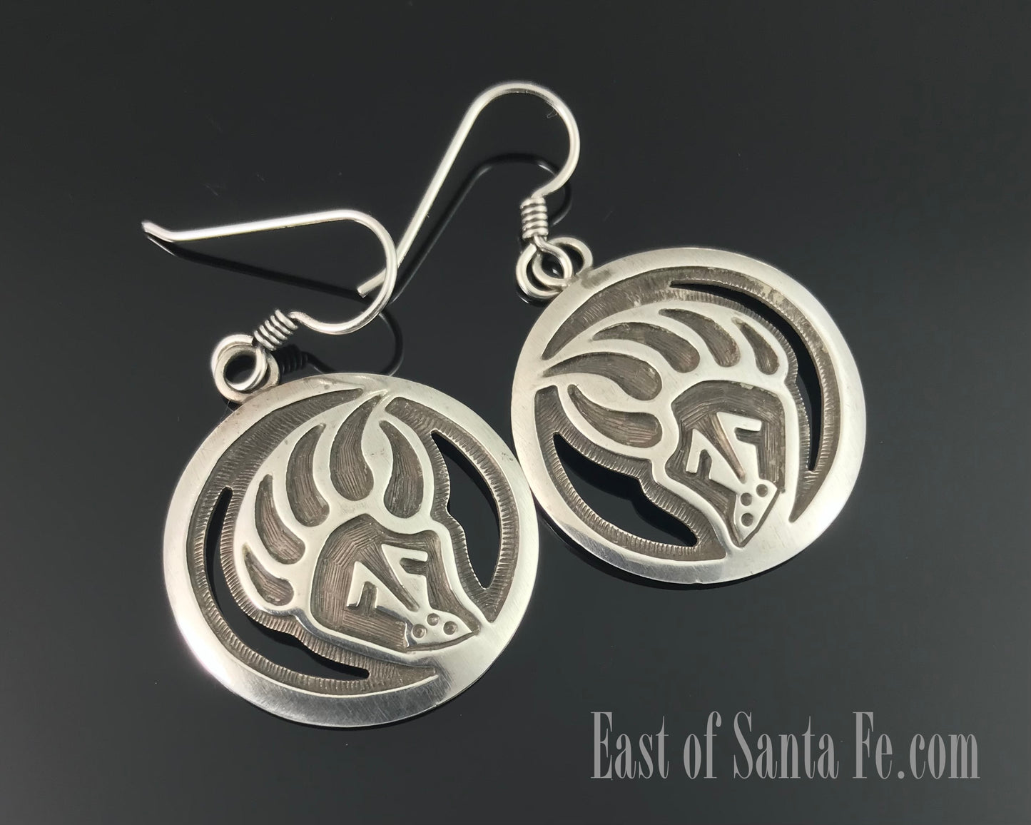 Hopi Overlay Bear Paw Sterling Silver Earrings Native American - Vintage