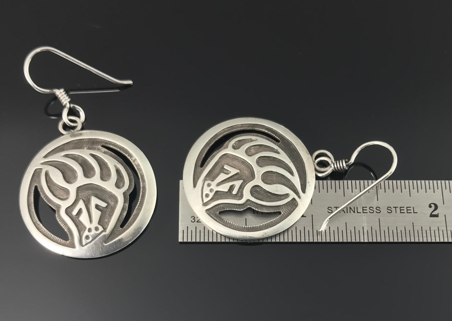 Hopi Overlay Bear Paw Sterling Silver Earrings Native American - Vintage