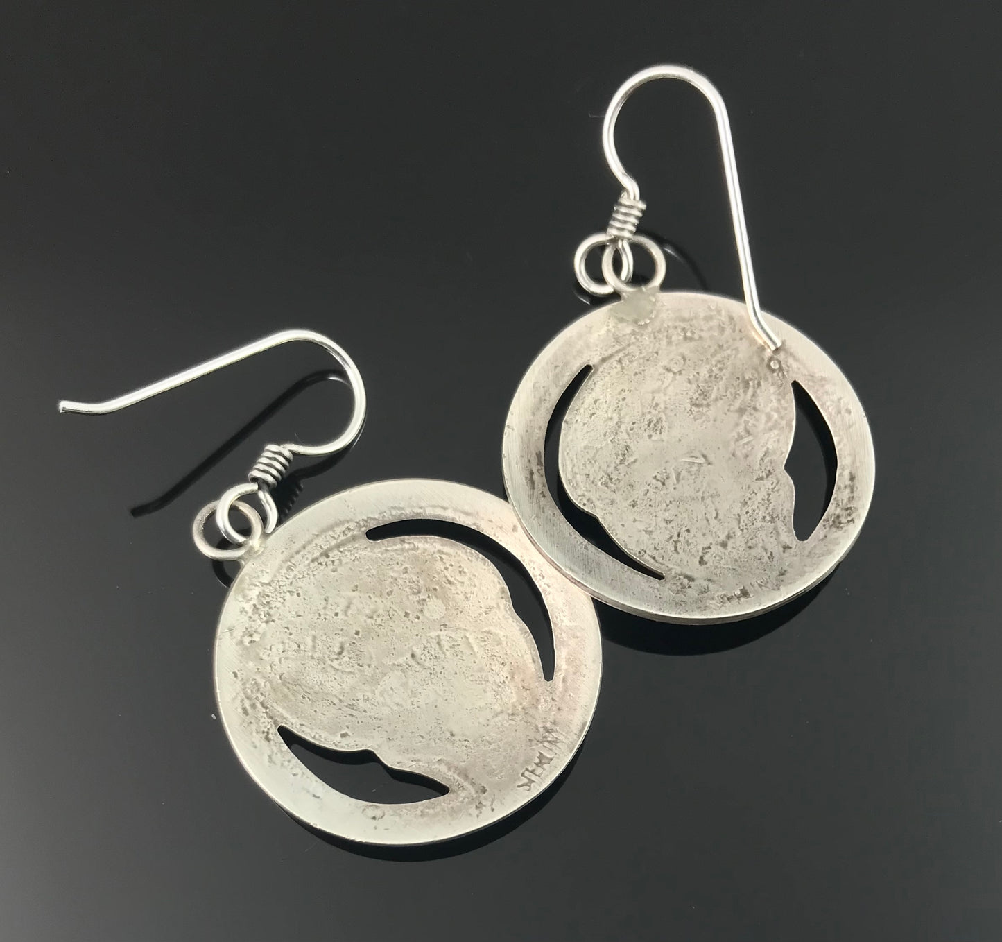 Hopi Overlay Bear Paw Sterling Silver Earrings Native American - Vintage