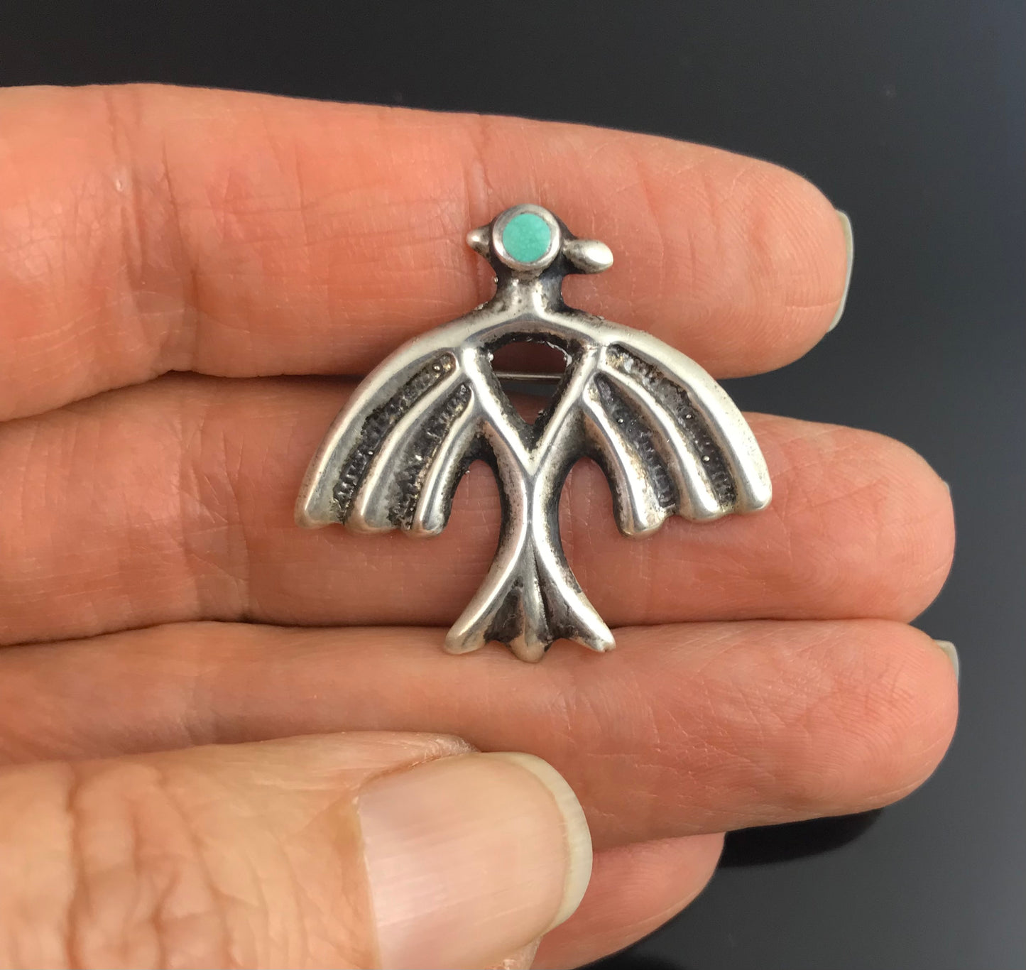 Sand Cast Thunderbird Turquoise Pin Native American Navajo - Vintage