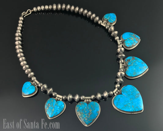 HEARTS!! Gorgeous Kingman Turquoise & Navajo Pearls Necklace Taos Native American - Buffalo Dancer