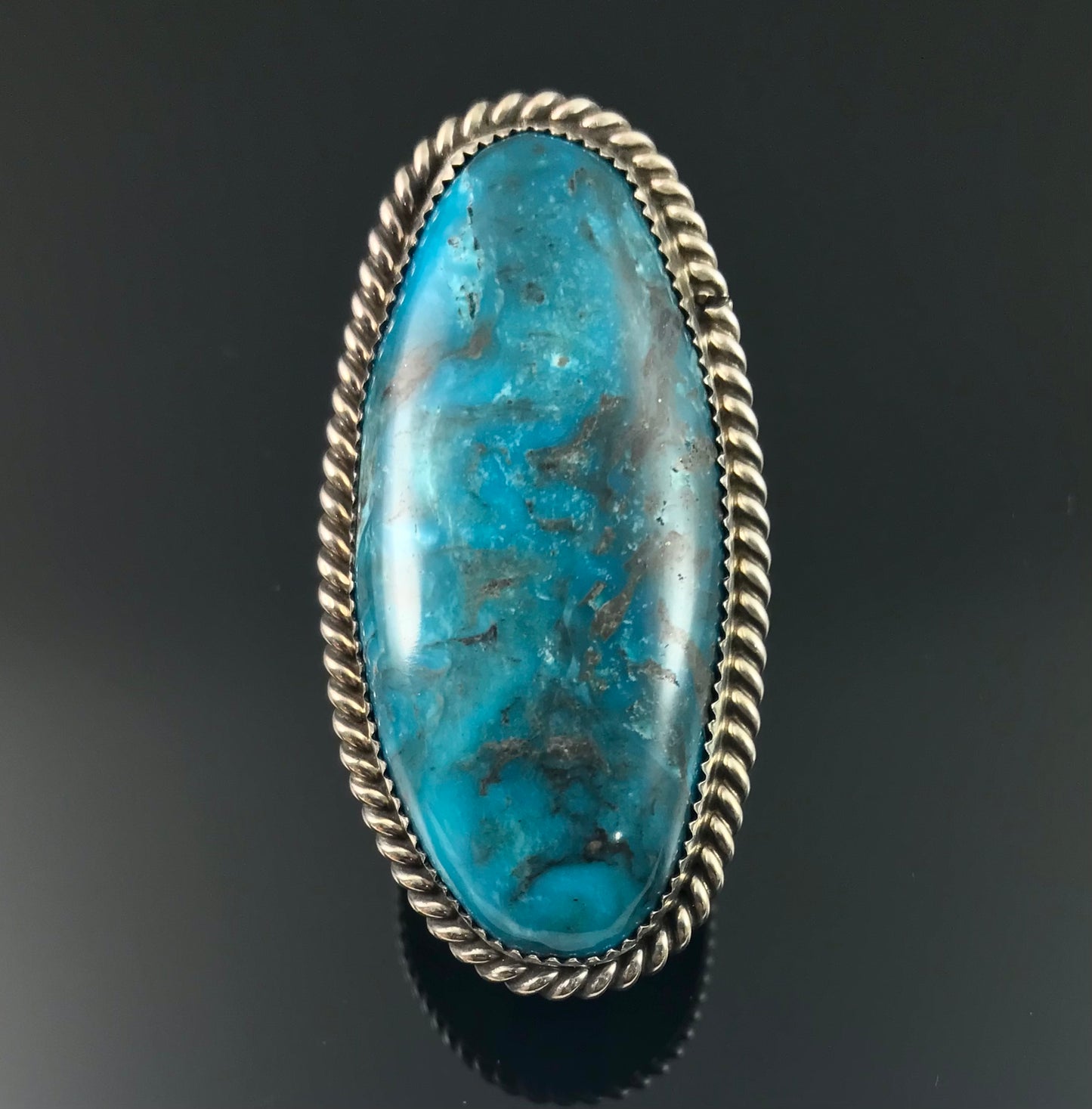 Large! Kingman Turquoise Native American Navajo Ring Size 10 Signed - Leslie Nez