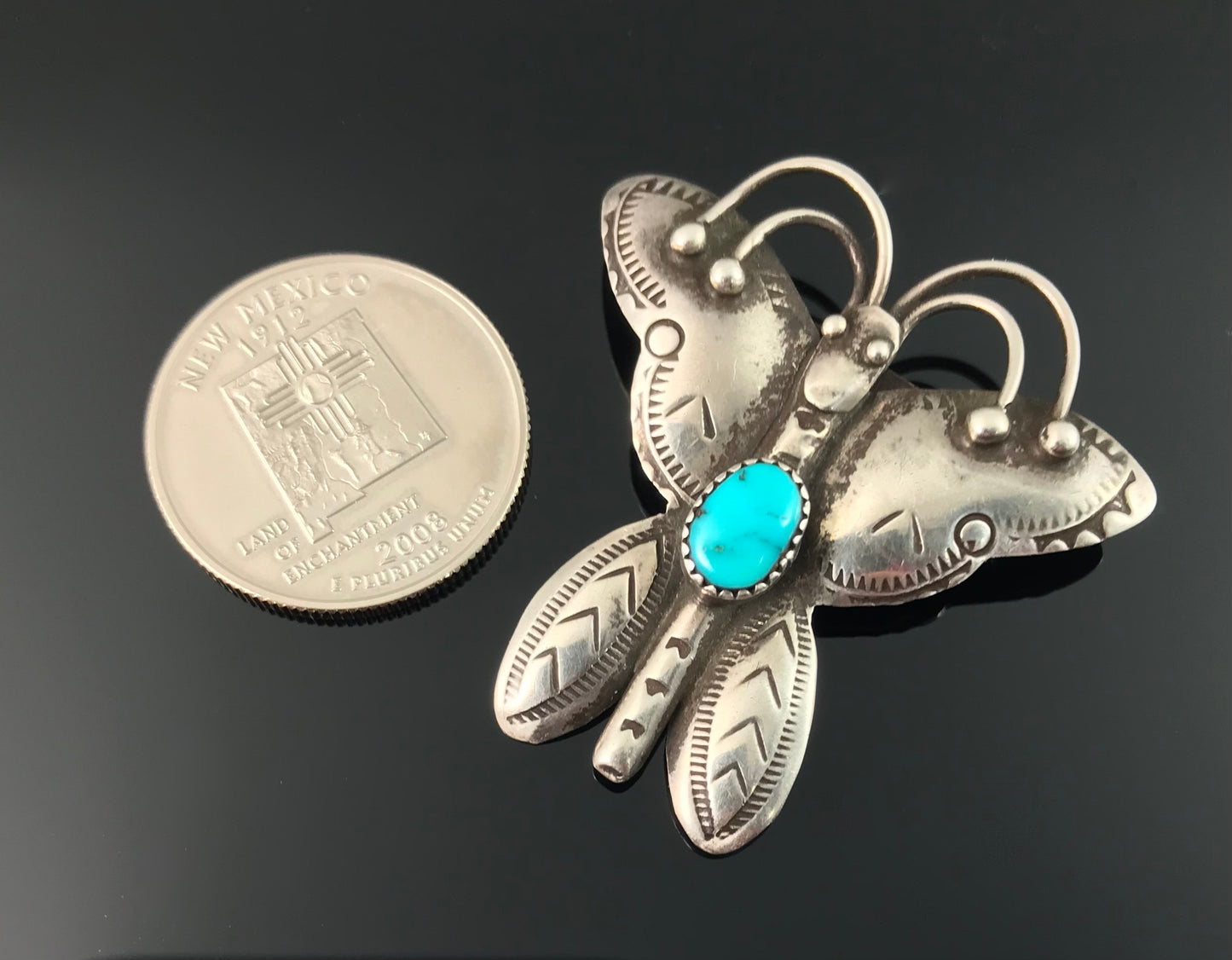 Large Fred Harvey Era Butterfly Pin Navajo Native American - Vintage