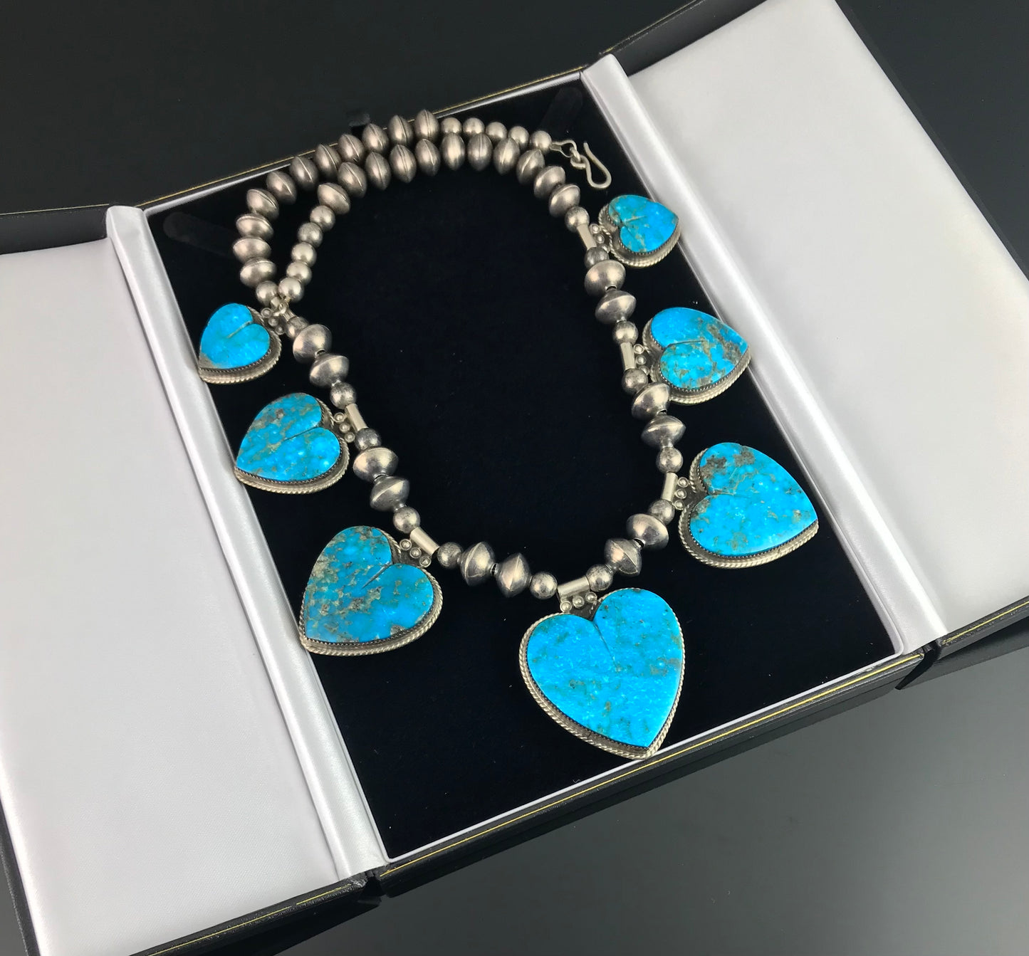 HEARTS!! Gorgeous Kingman Turquoise & Navajo Pearls Necklace Taos Native American - Buffalo Dancer