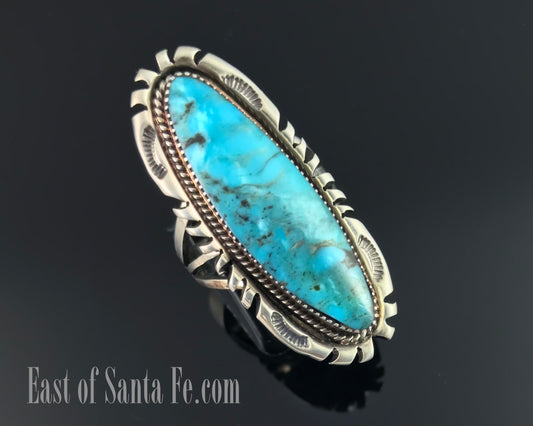 Long Turquoise Ring Navajo Native American Size 8 Sterling Silver