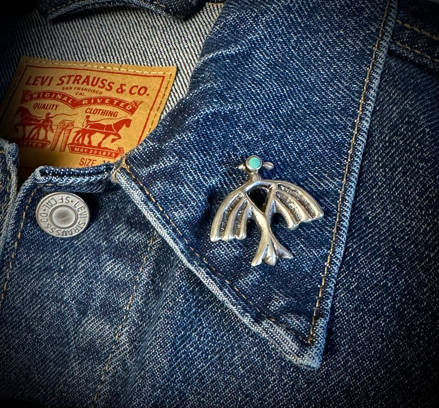 Sand Cast Thunderbird Turquoise Pin Native American Navajo - Vintage