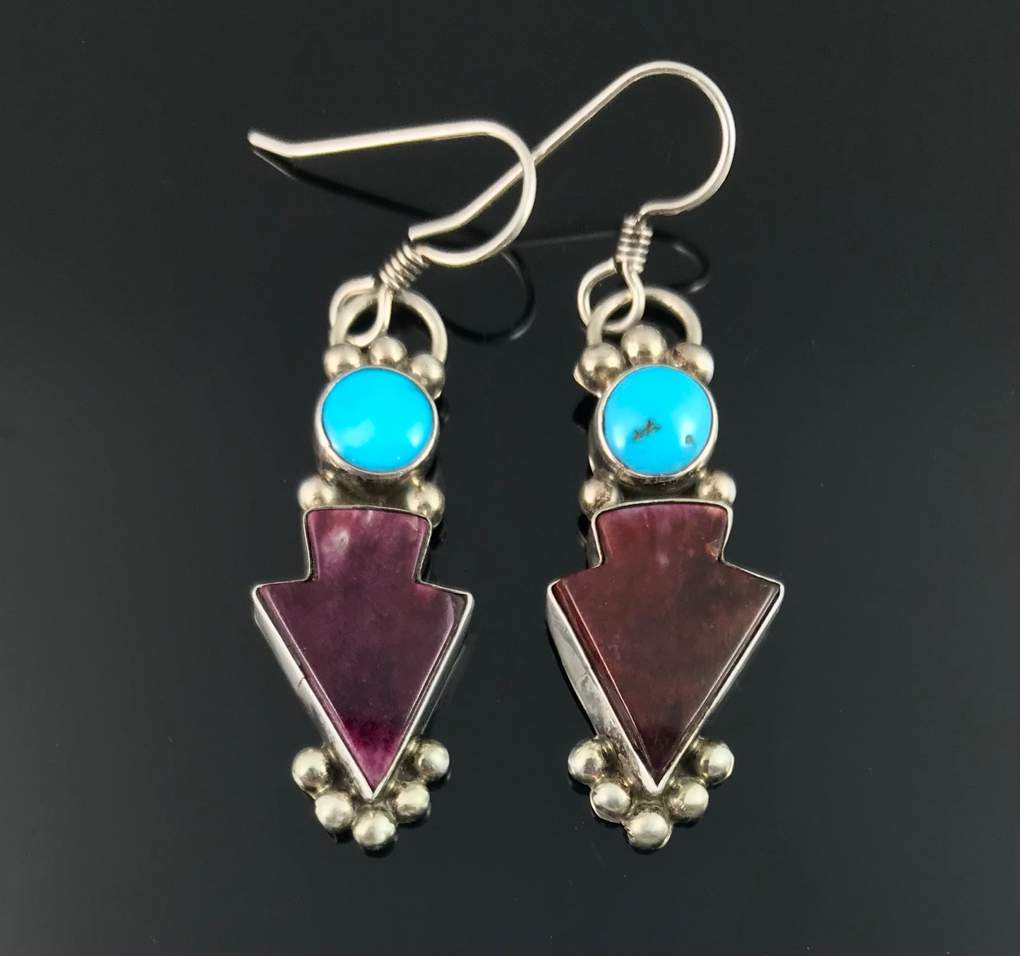 Spiny Oyster and Turquoise Native American Navajo Earrings - Vintage