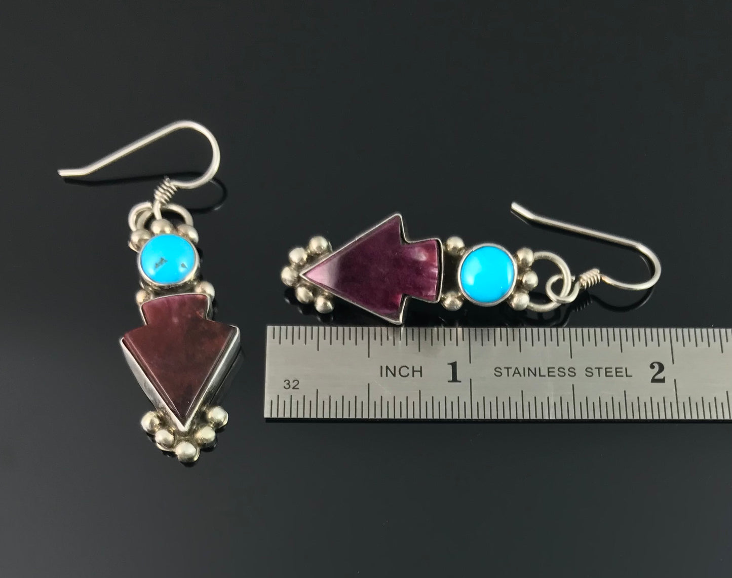 Spiny Oyster and Turquoise Native American Navajo Earrings - Vintage
