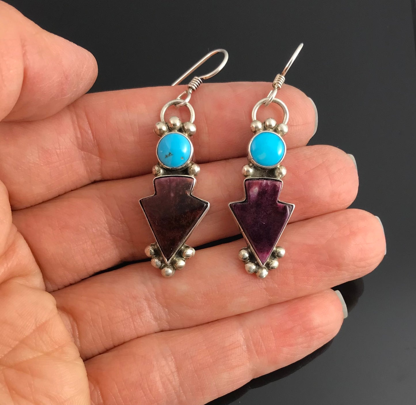 Spiny Oyster and Turquoise Native American Navajo Earrings - Vintage