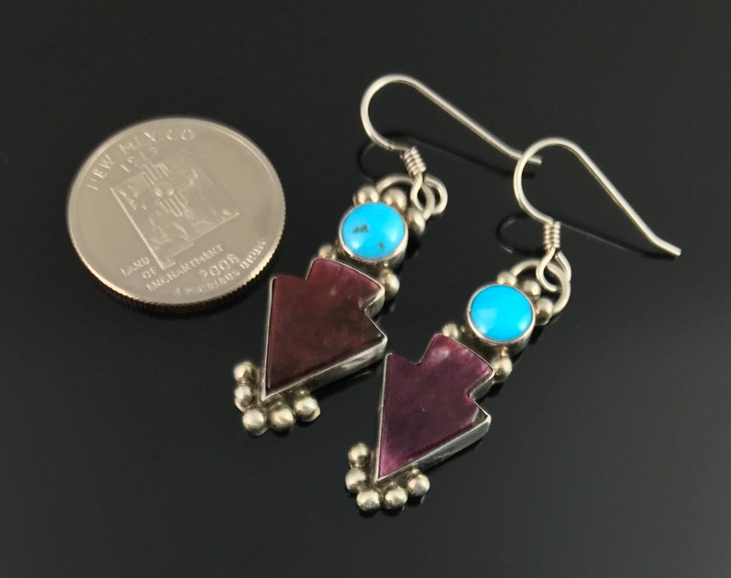 Spiny Oyster and Turquoise Native American Navajo Earrings - Vintage