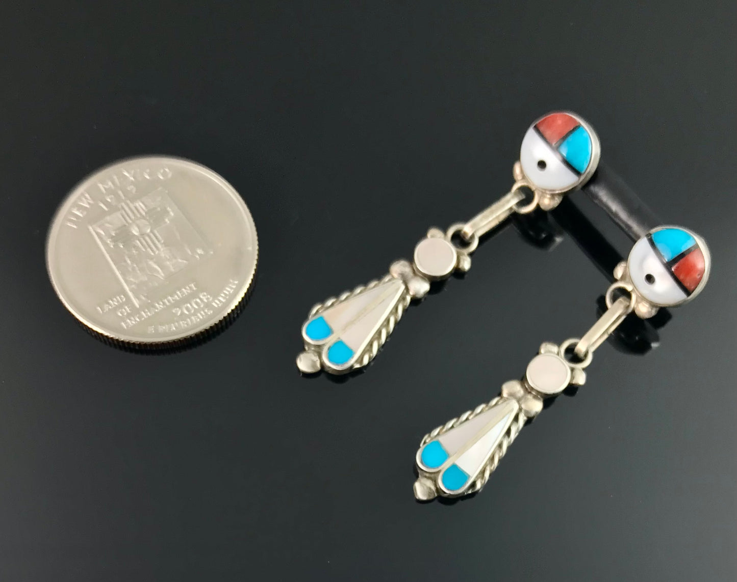 Traditional Zuni Sun Face Inlay Earrings Native American - Vintage