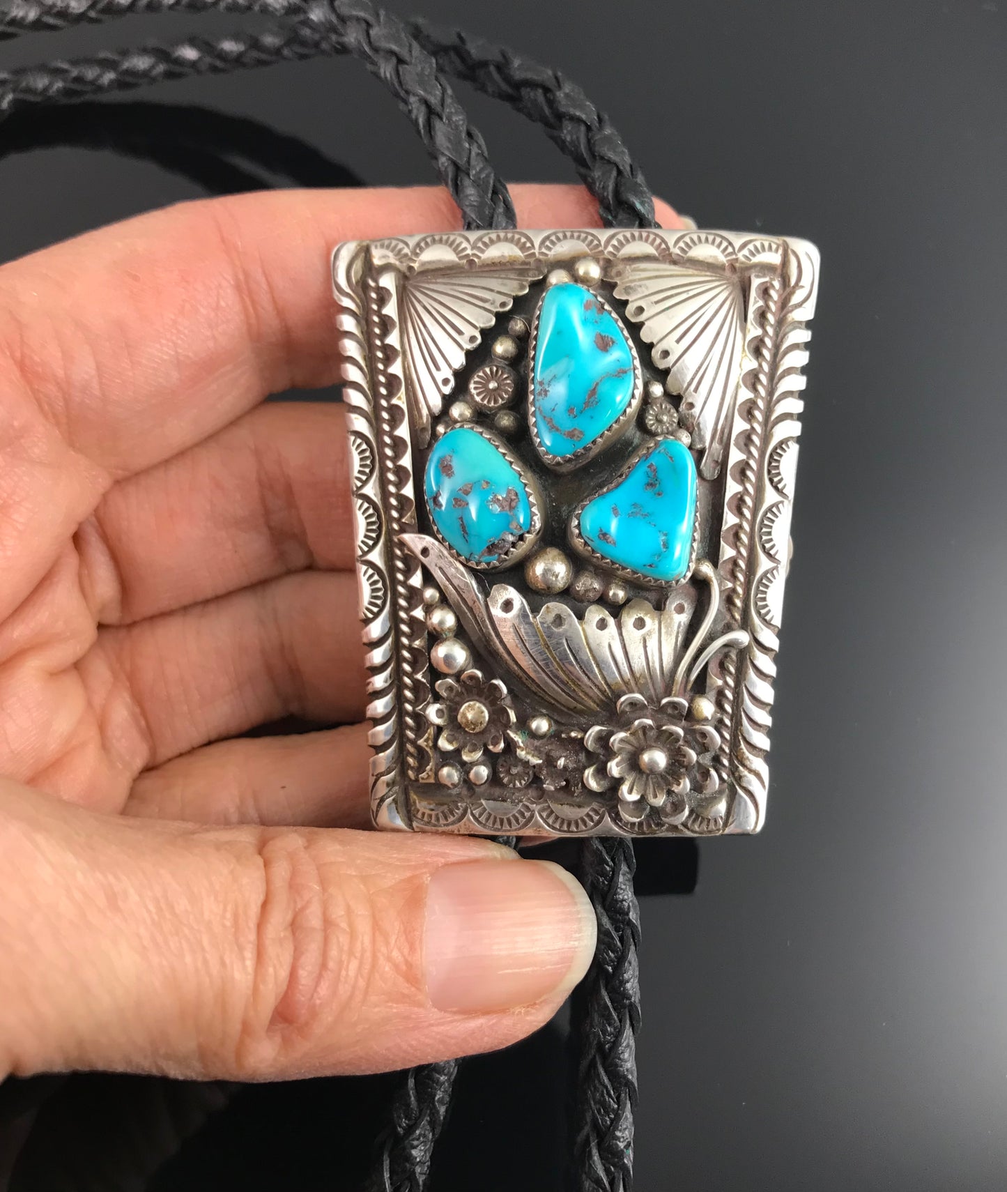 Turquoise Bolo Tie Native American Navajo - Eddy Chaco