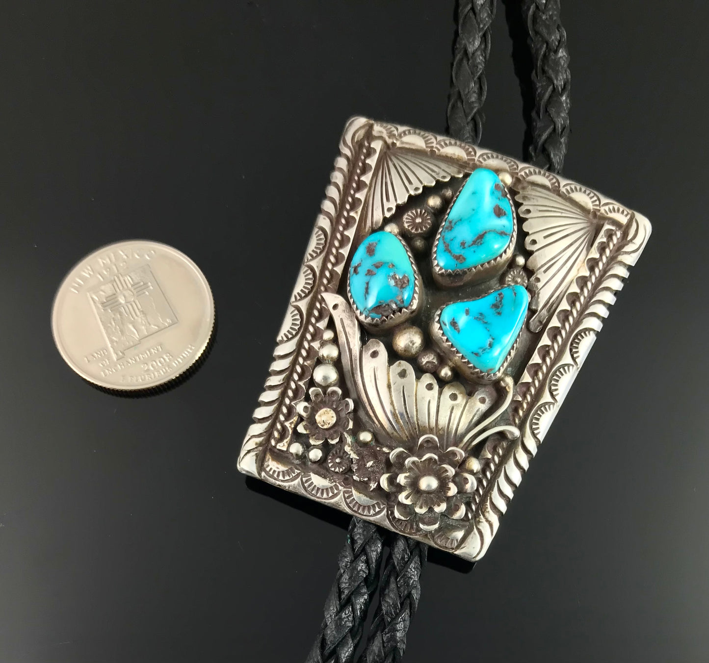Turquoise Bolo Tie Native American Navajo - Eddy Chaco